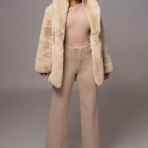 Beige Faux Fur Oversized Coat